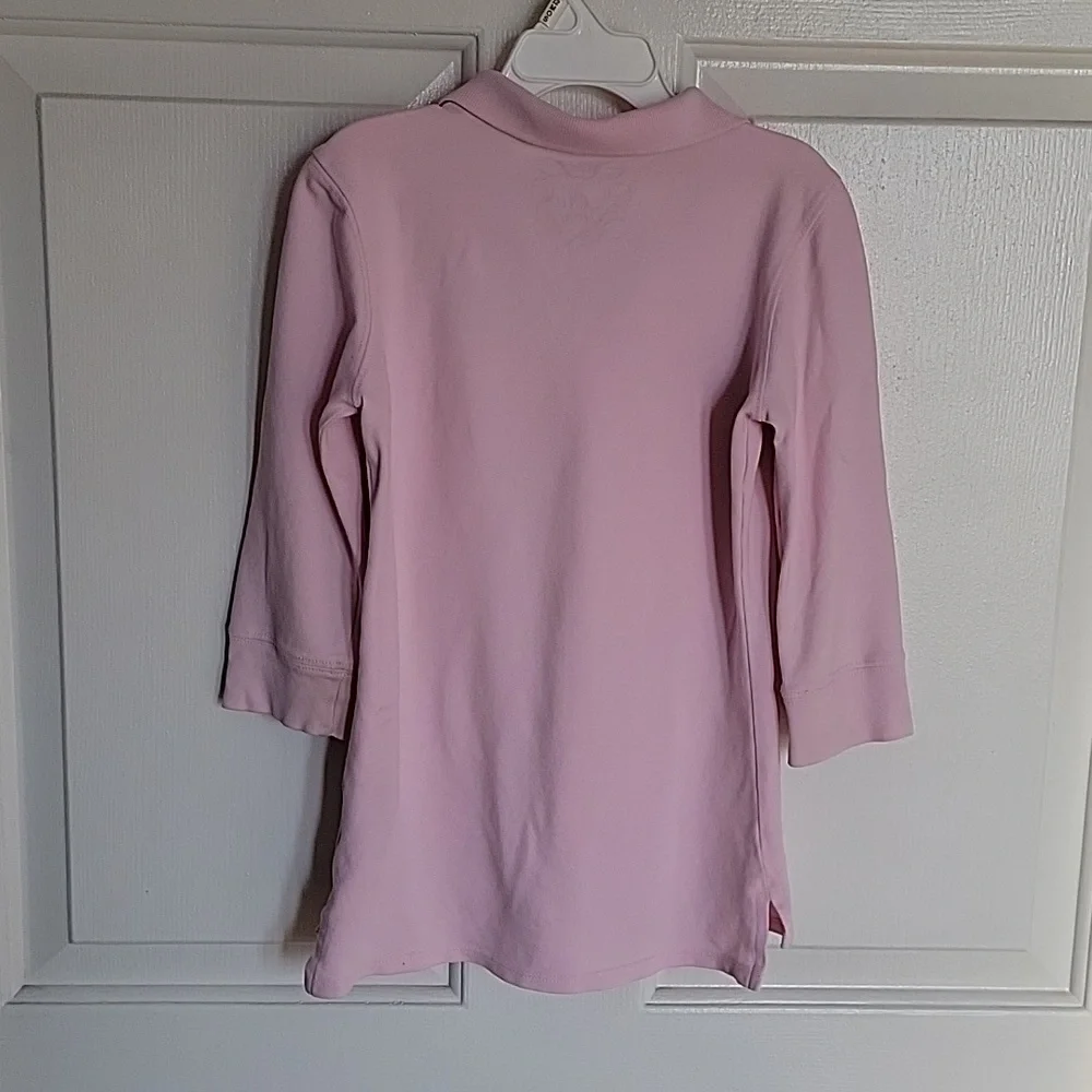 Old Navy, girls medium, pink polo shirt, 3/4 length sleeves.